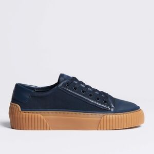 ME+EM Navy Blue Low-Top Canvas & Leather Sneaker with Gum Sole